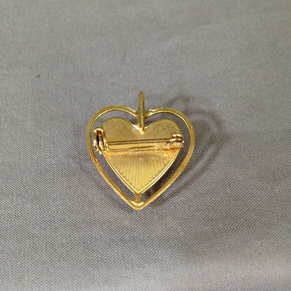 Vintage Gold Tone Heart Pin with Three Rose Pink Stones Pendant or Brooch - Picture 3 of 4